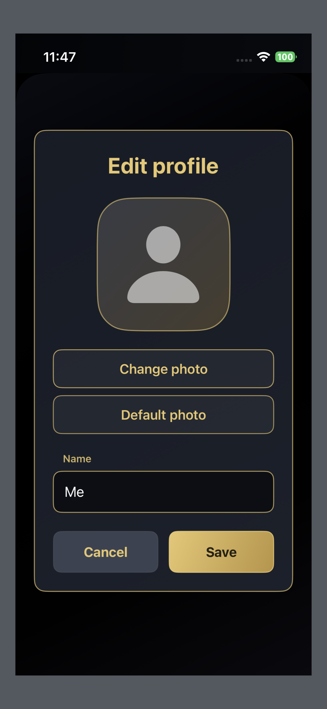 Memoir Log Edit profile screen