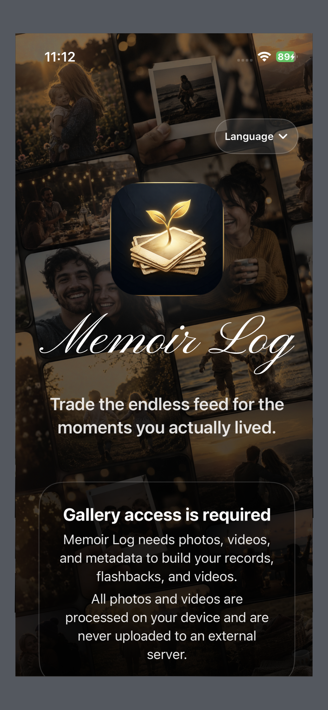 Memoir Log onboarding screen